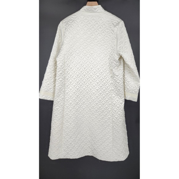 Oscar De La Renta Womens Quilted Housecoat Size M White Satin Lace Robe Retro - Picture 6 of 9